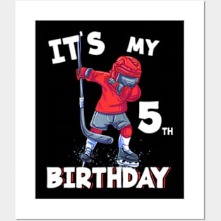 Kids Its My 5Th Birthday 5 Year Old Ice Hockey Birthday Posters and Art